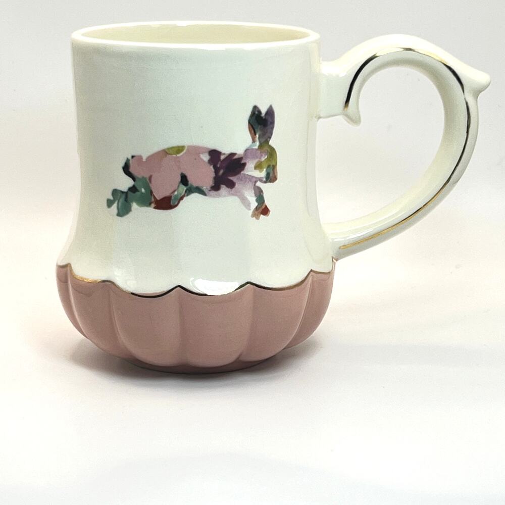 Laurie Gates Pink Bunny Rabbit Coffee Mug Hand Painted Ceramic Fall Harvest